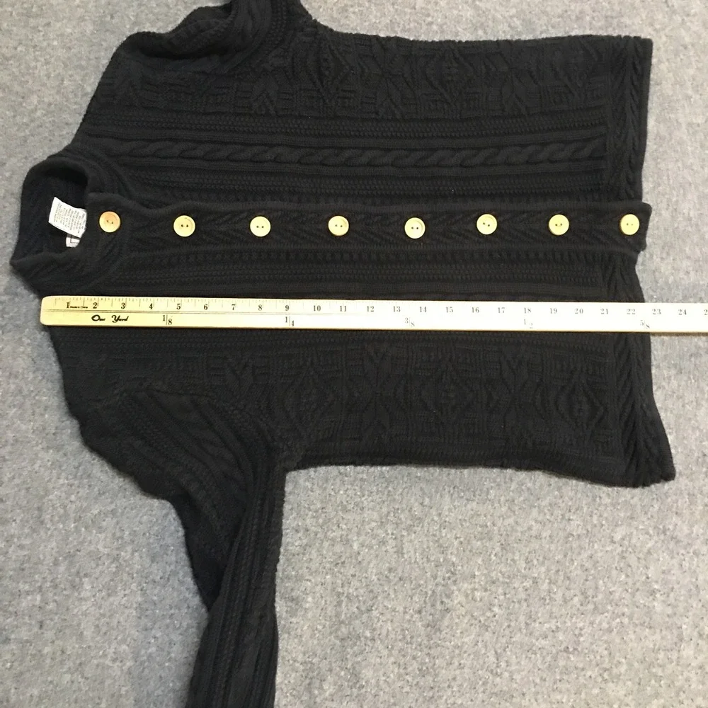 LL Bean Cardigan Sweater Womens S Black Vintage Heavyweight Wood Button Cable